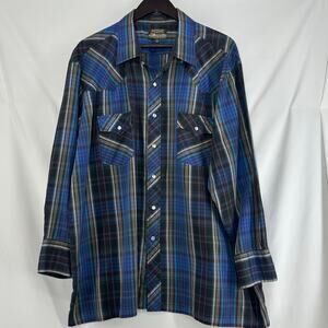 Outlaw Western Wear Vintage 90s Cowboy Pearl Snap Shirt Mens Size 2X BIG Blue